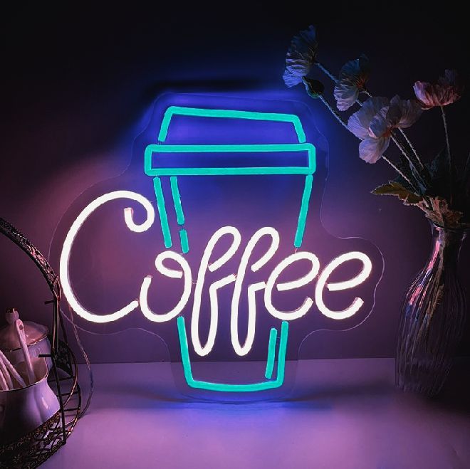 Неоновая вывеска Coffee заказать в Москве типография Атмосфера
