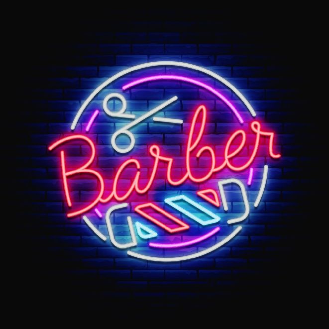 Неоновая вывеска Barber заказать в Москве типография Атмосфера